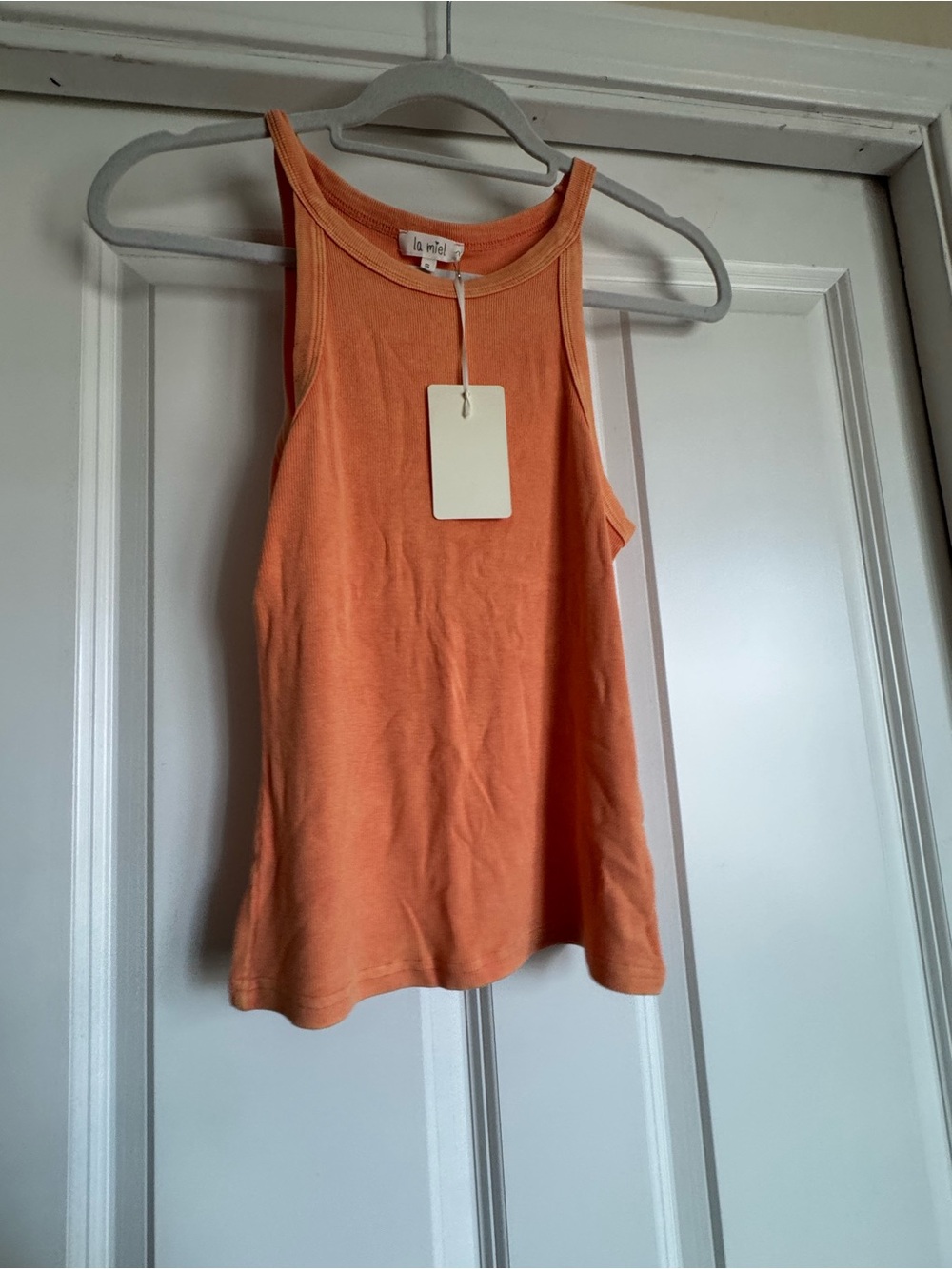 New La Miel Size Small Solid Orange Thin Ribbed Rayon Blend Tank Top